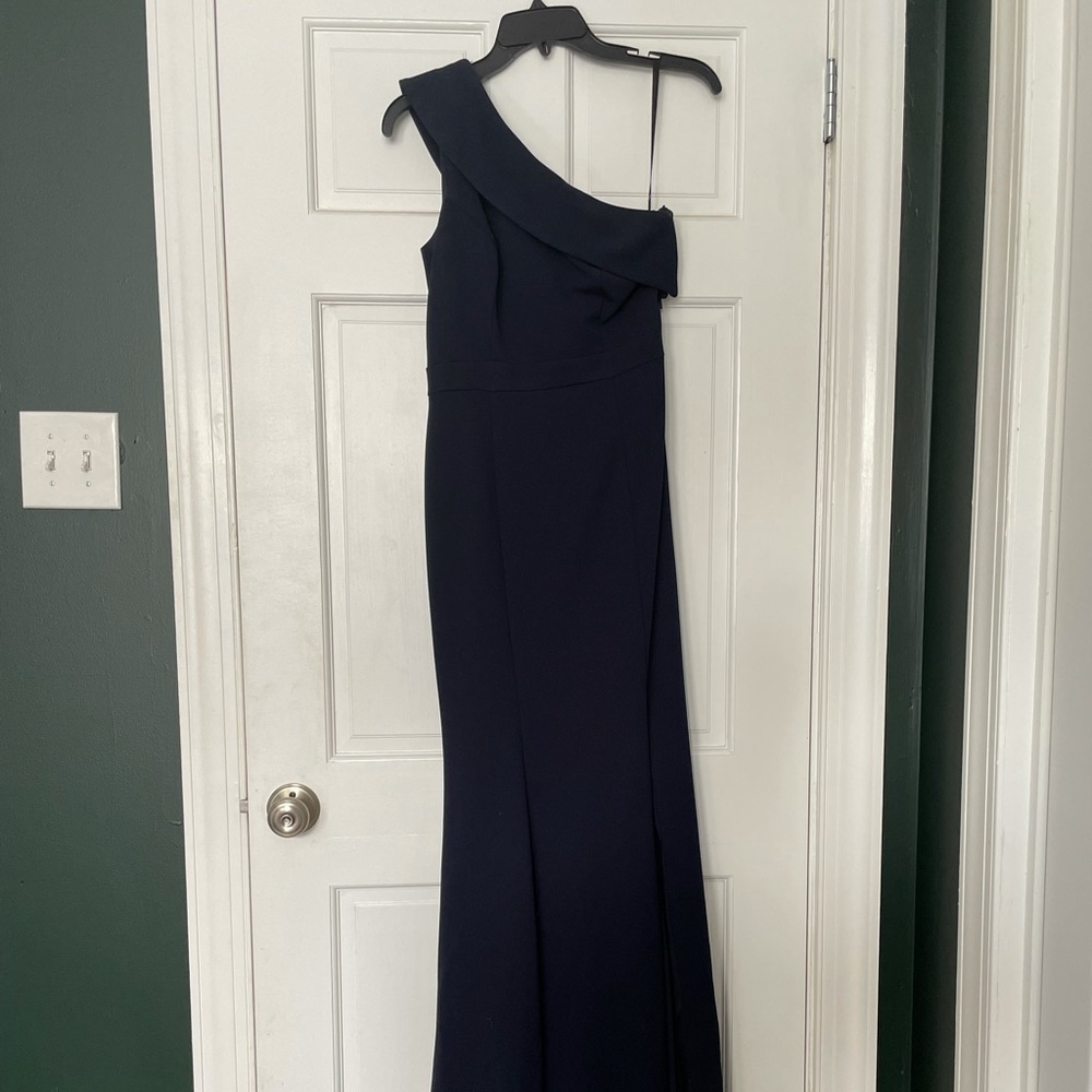 Navy Blue, Aqua crepe dress, size 2, brand new with tags, one shoulder with slit - Picture 5 of 9